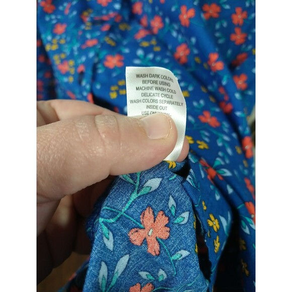 Woman Within 34/36 Collared Button Shirt Floral Long Sleeve Blue Floral... - Picture 8 of 9